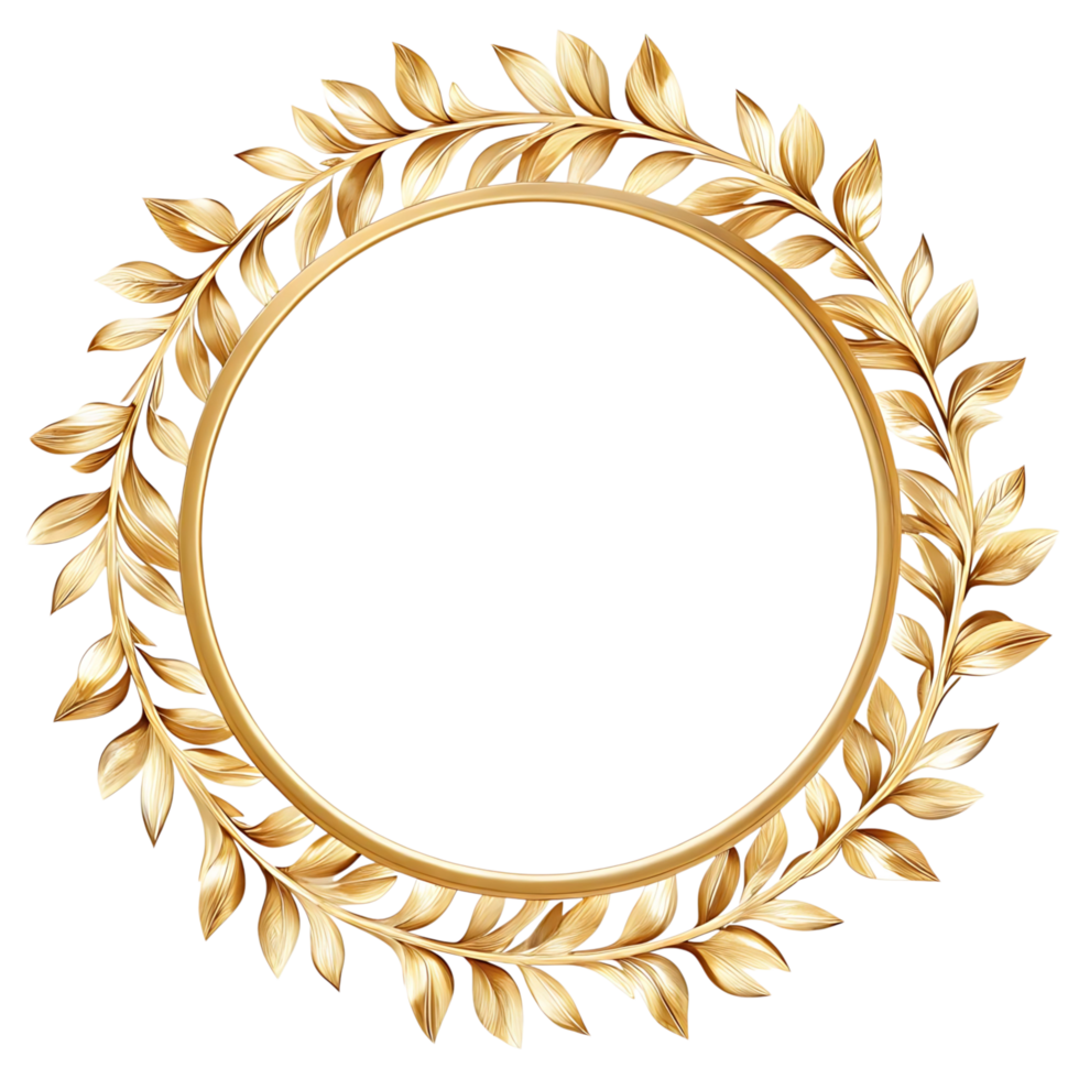 Elegant Golden Laurel Wreath Circle Frame Design Element for Luxury Branding png