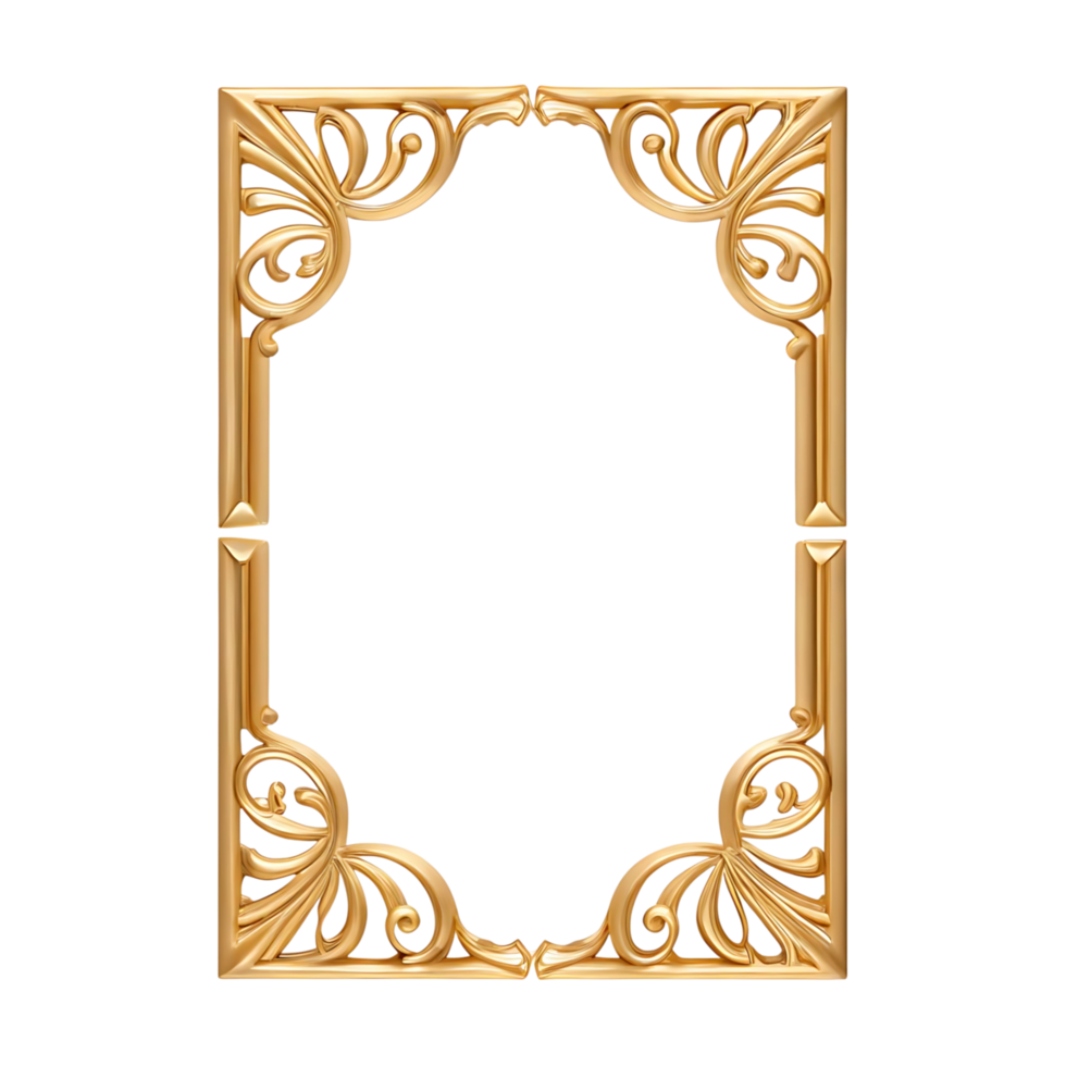 Ornate Golden Frame with Intricate Scrollwork Design Elegant Decorative Border for Luxury Projects png