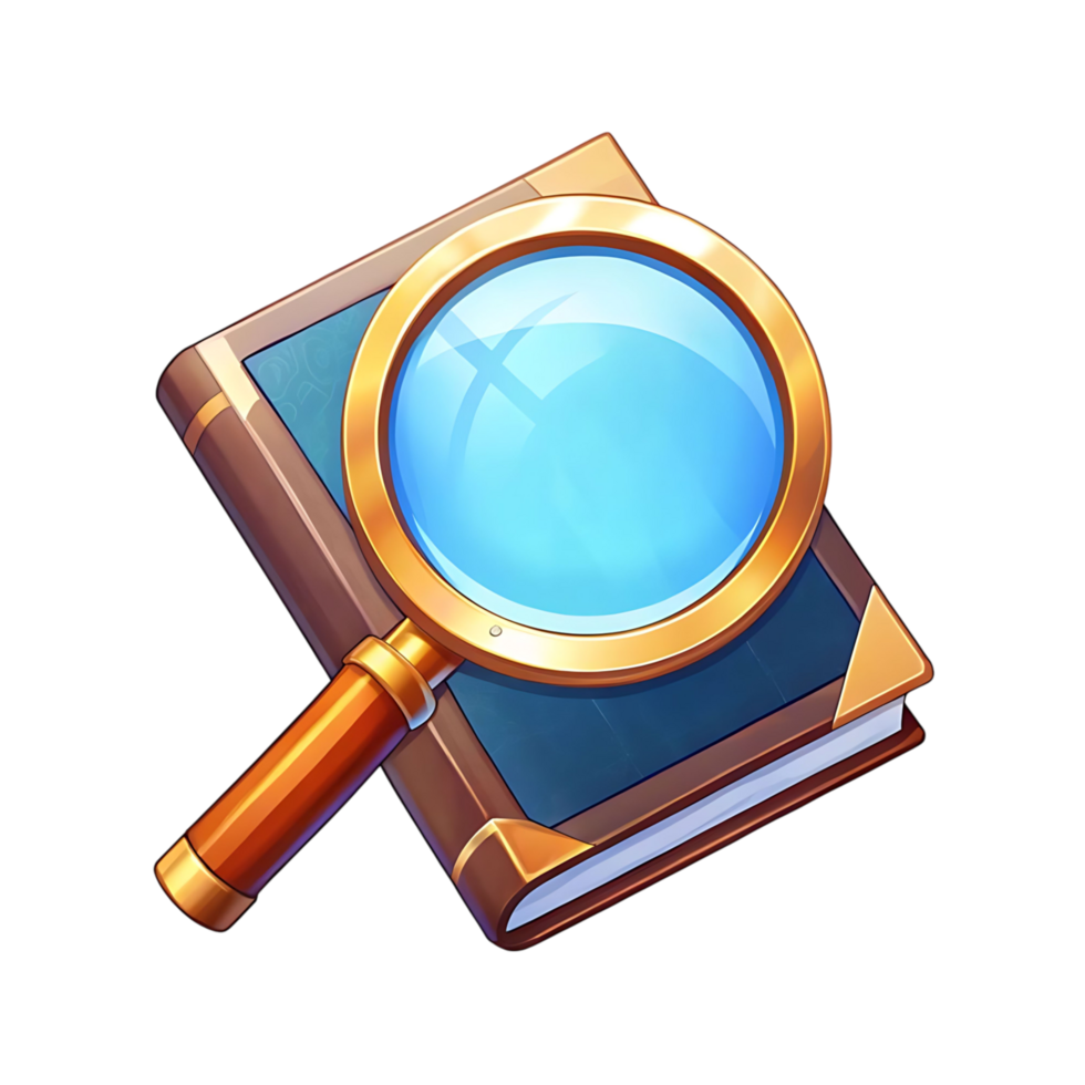 Magnifying Glass on Antique Book Researching Discovering Exploring Knowledge png