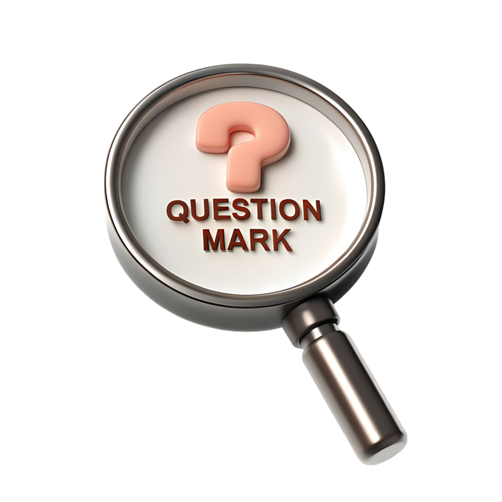 Magnifying Glass Focusing on a Question Mark transparent a 3D Rendered of Inquiry and Questioning png