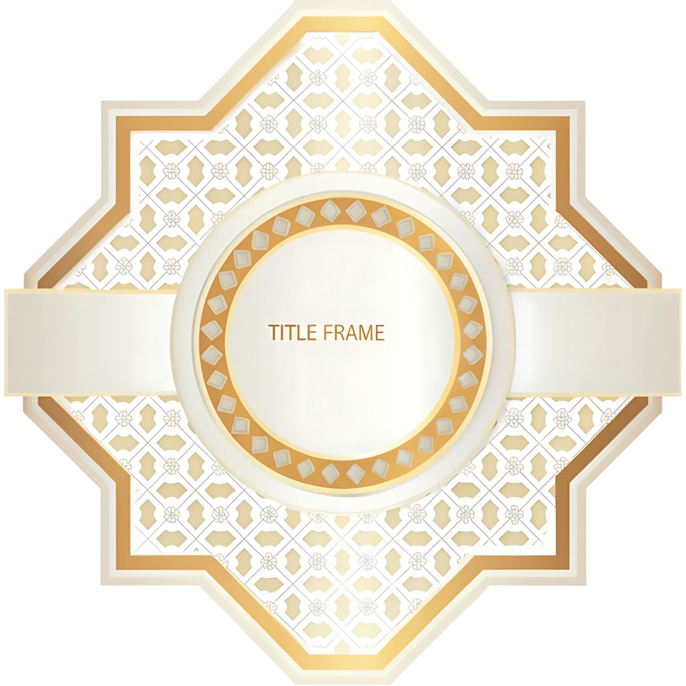Elegant Golden and White Octagonal Frame with Intricate Floral Pattern Background for Title Design png