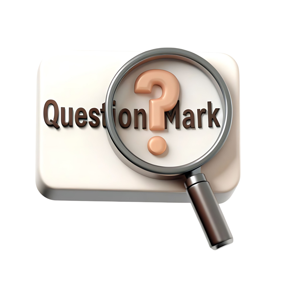 Magnifying Glass Examining a Question Mark on a White Button a 3D Rendered transparent png