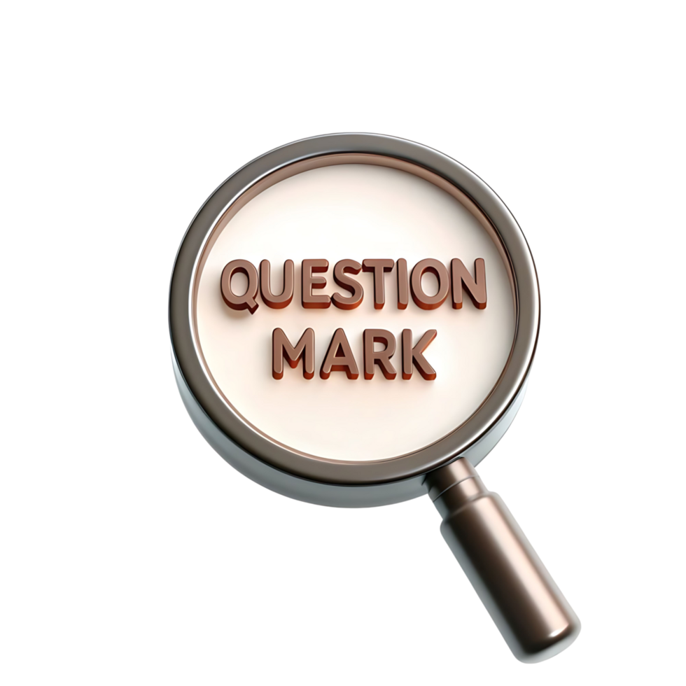 Magnifying Glass Focusing on the Words Question Mark 3D Render transparent png