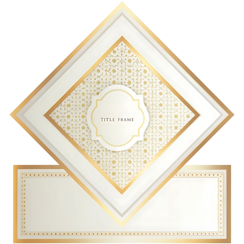 Elegant Golden and White Diamond Frame with Ornate Pattern for Title and Text png