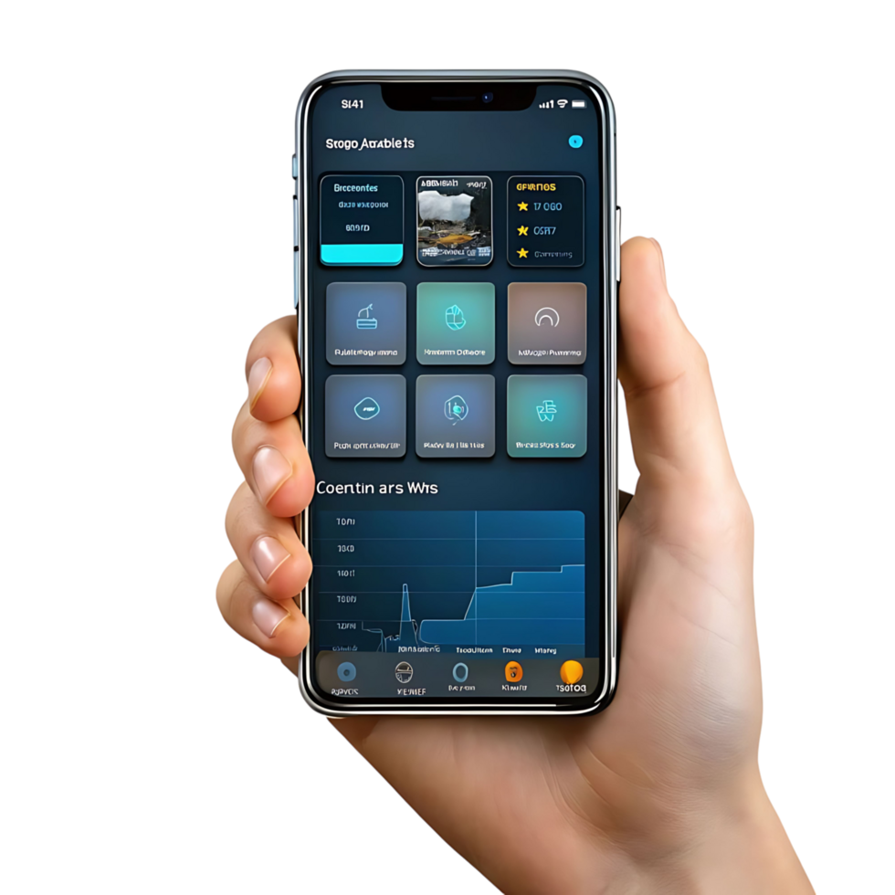 Smartphone Displaying Stogo Arablets Application Interface with Charts and Data png