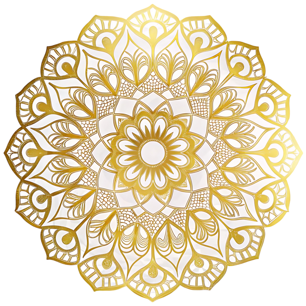 Intricate Golden Mandala Design on White Background Circular Pattern for Meditation and Art png