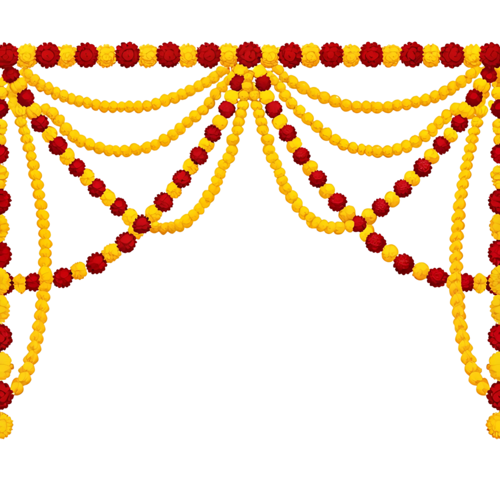 Beautiful Floral Garland Decoration with Red and Yellow Flowers for Festive Celebration png