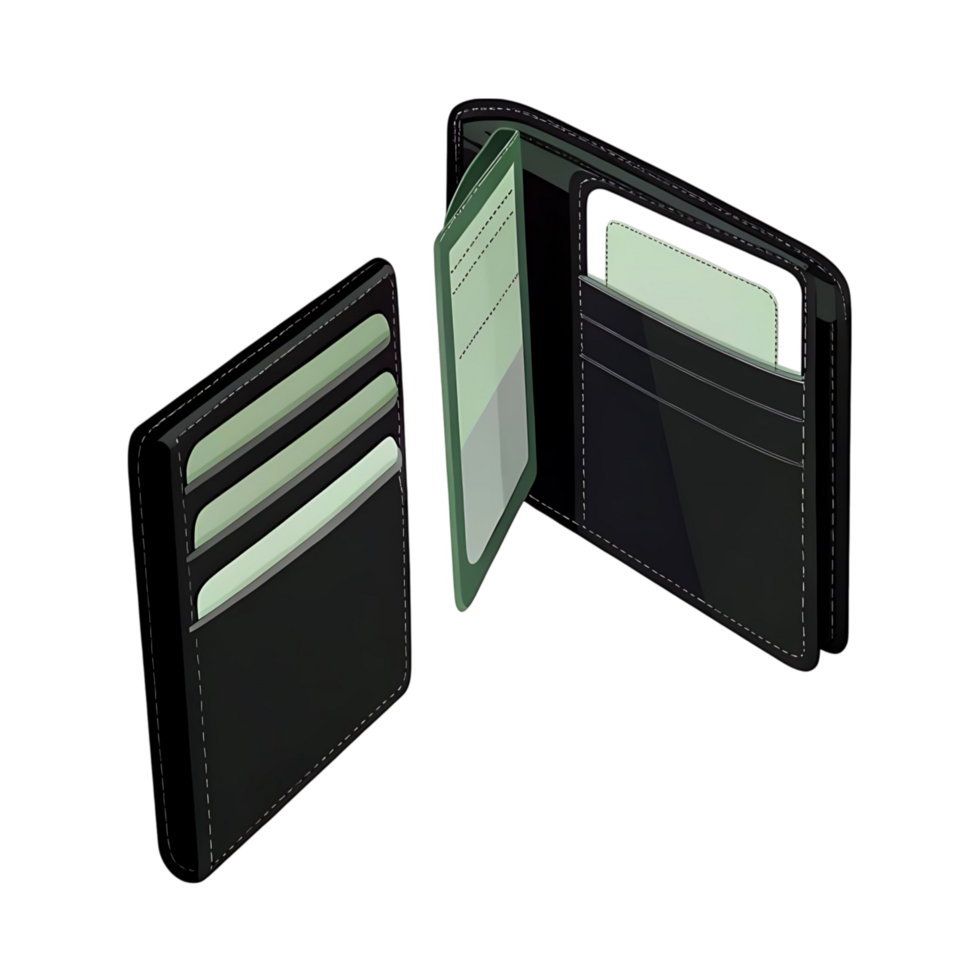 transparent Leather Wallet with Multiple Card Slots and Cash Compartment Open Showing Interior Design png