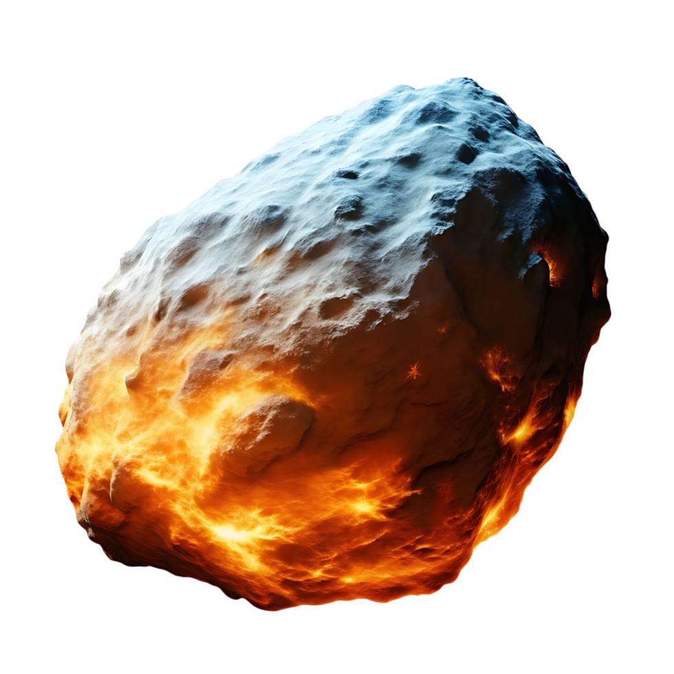Fiery space rock glowing intensely in the dark void of space cosmic object png