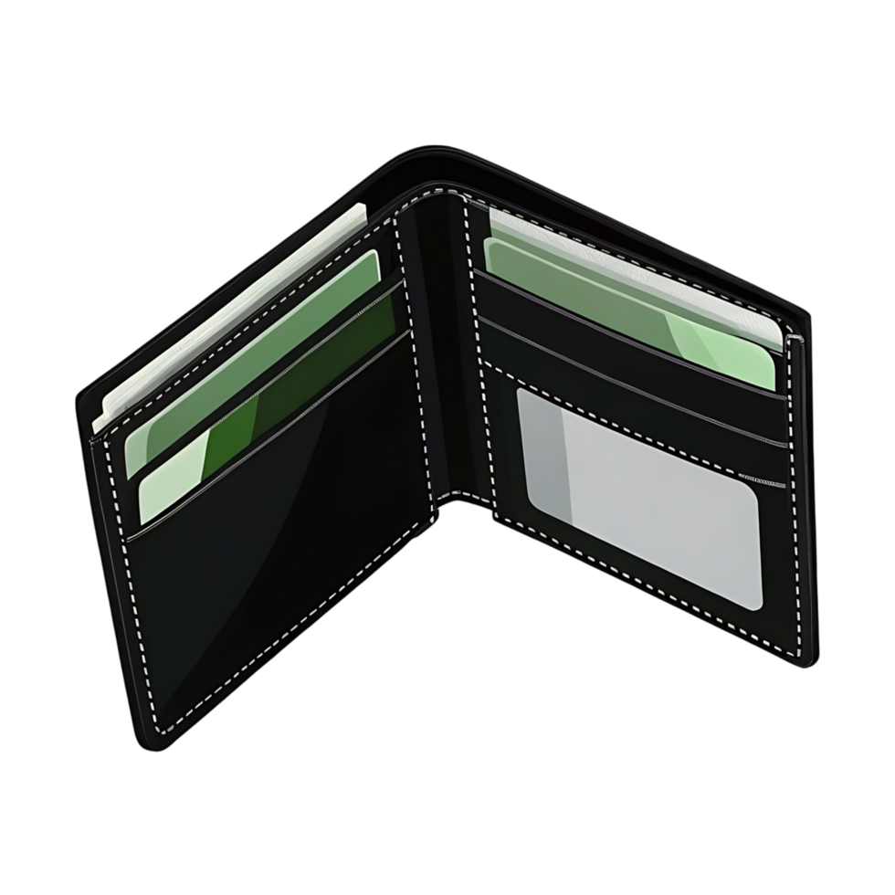 transparent Leather Wallet Open Displaying Card Slots and Cash Compartment A Detailed View of a Stylish Mens Accessory png