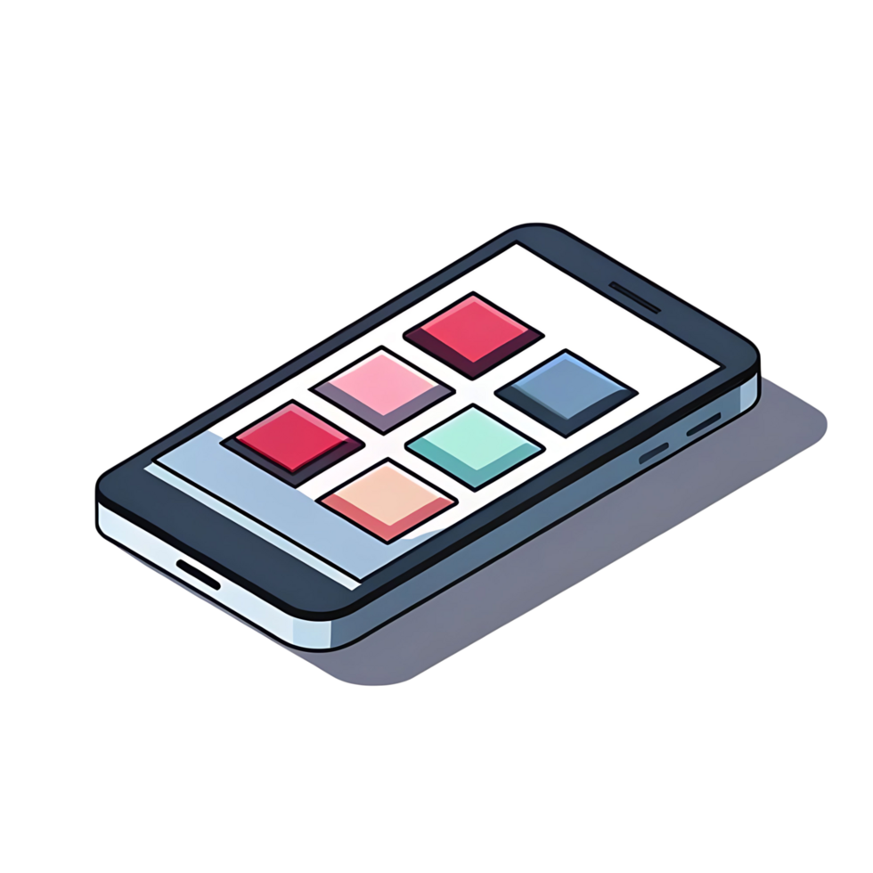 Isometric transparent of a Smartphone with Colorful App Icons Interface Design png