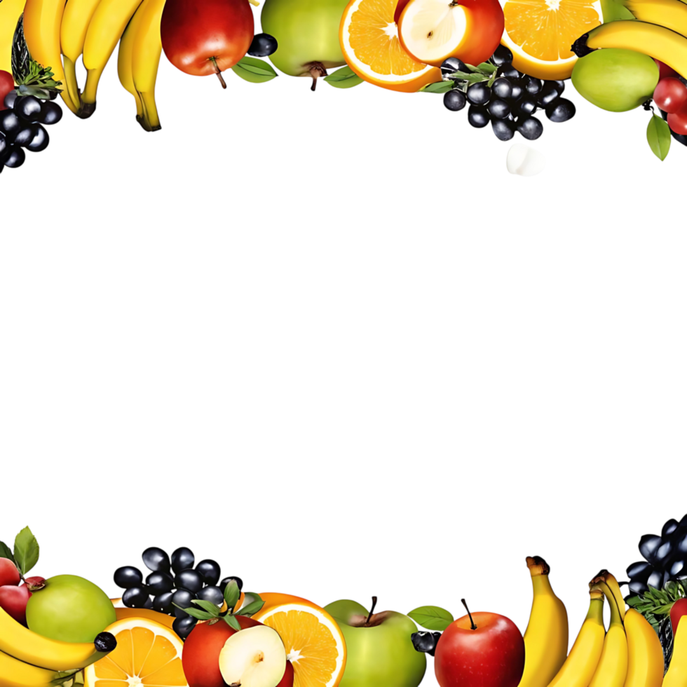 Vibrant Colorful Fresh Fruit Border on transparent Background Delicious Healthy Eating png