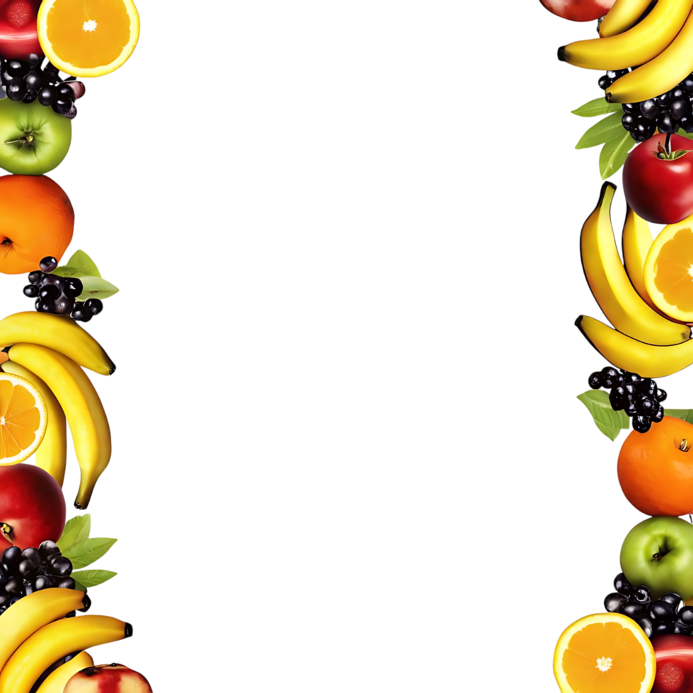 Vibrant Fruit Border on transparent Background A Delicious Display of Fresh Apples Bananas Oranges and transparent berries png