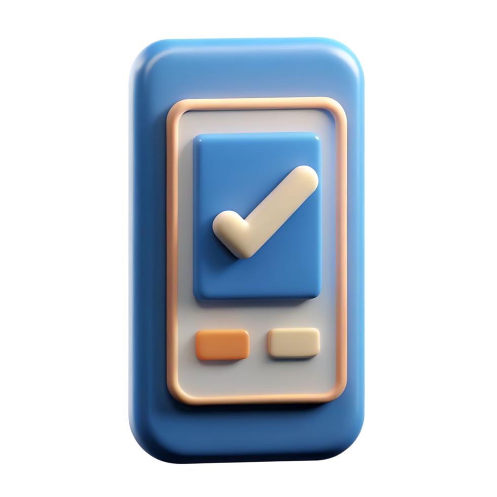 3D Render of a Blue Smartphone App with Checkmark and Buttons png