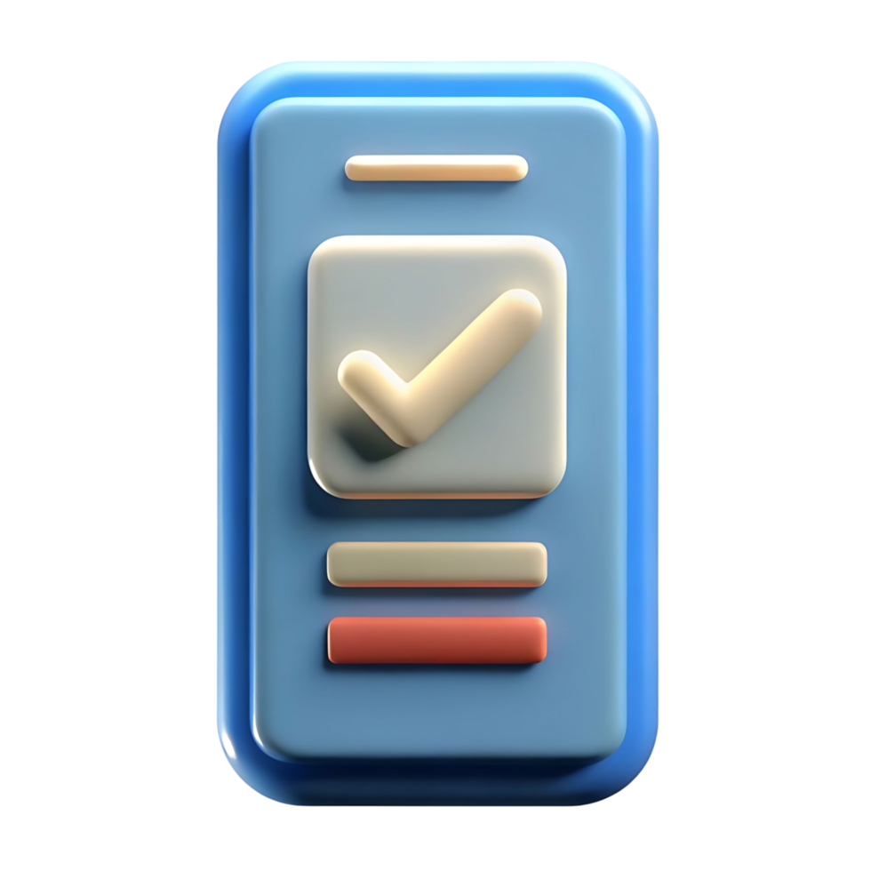 3D Render of a Blue Smartphone App Interface Showing a Checkmark and Two Buttons png
