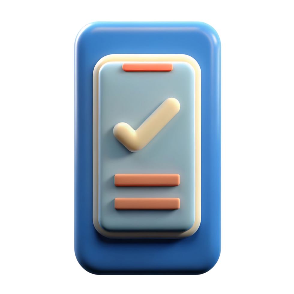 3D Render of a Mobile App with Check Mark and Two Input Fields Indicating Completion or Task Status png