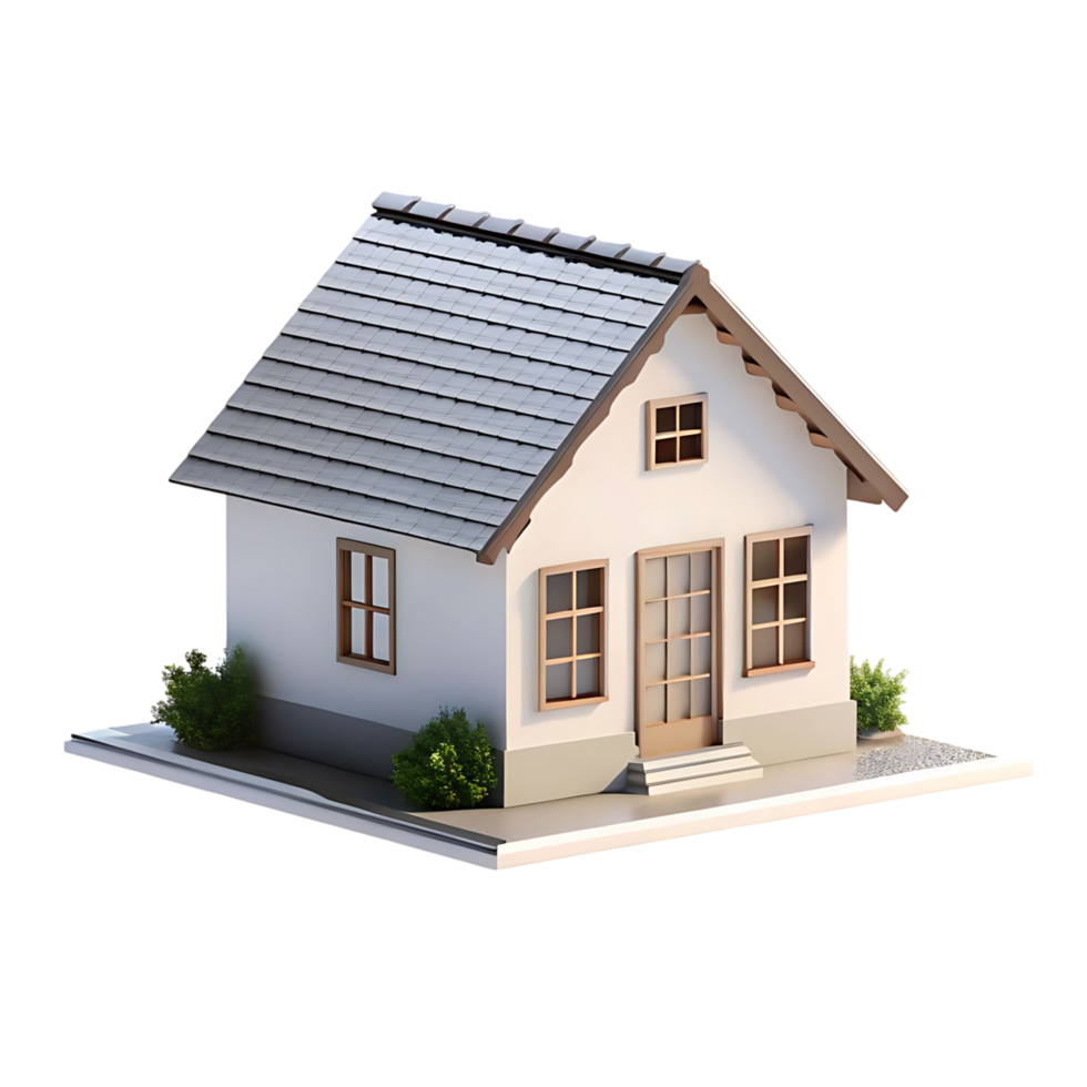 Charming Small House 3D Render Isolated on transparent Background with Greenery png