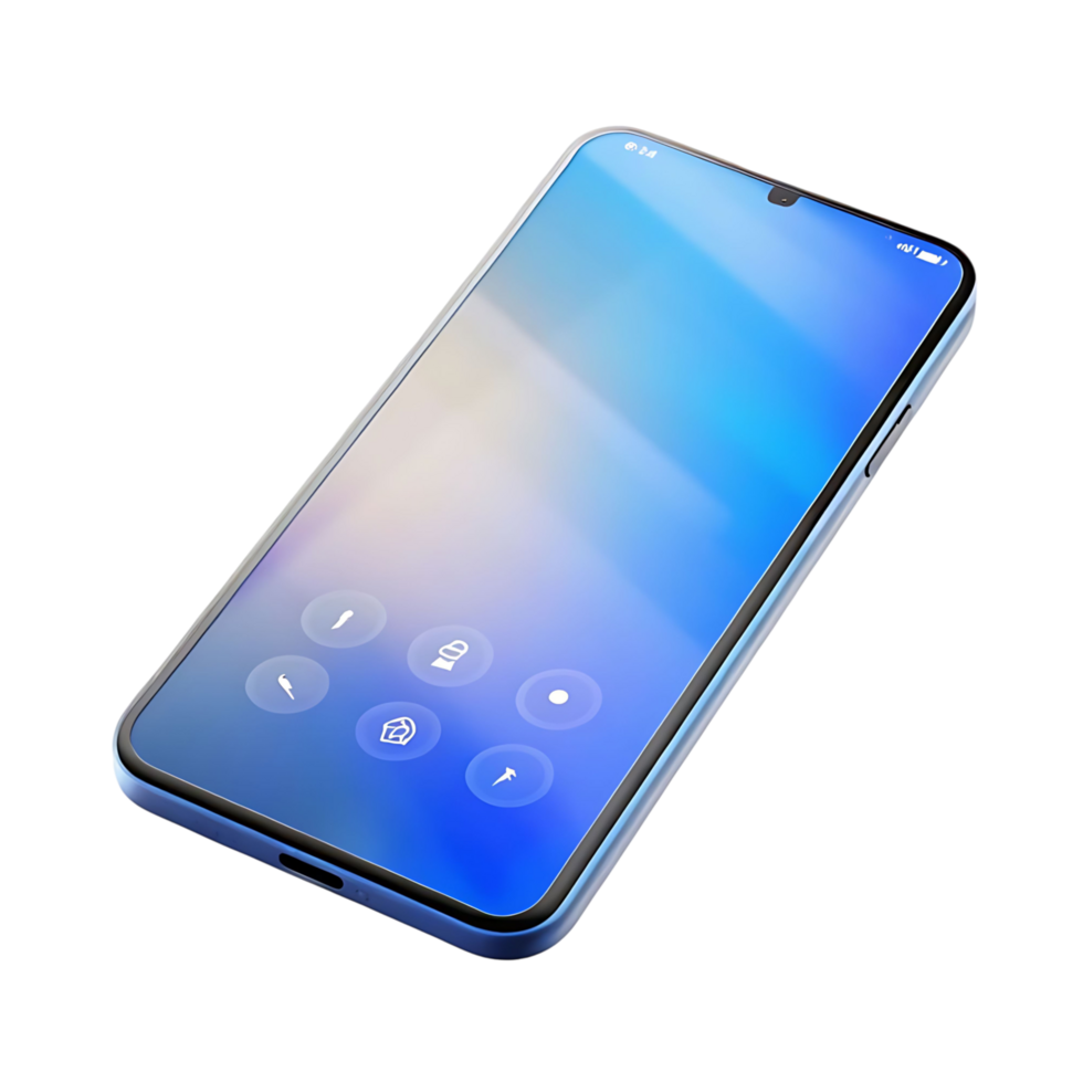 Sleek Blue Smartphone with Modern User Interface and Gradient Screen Display png