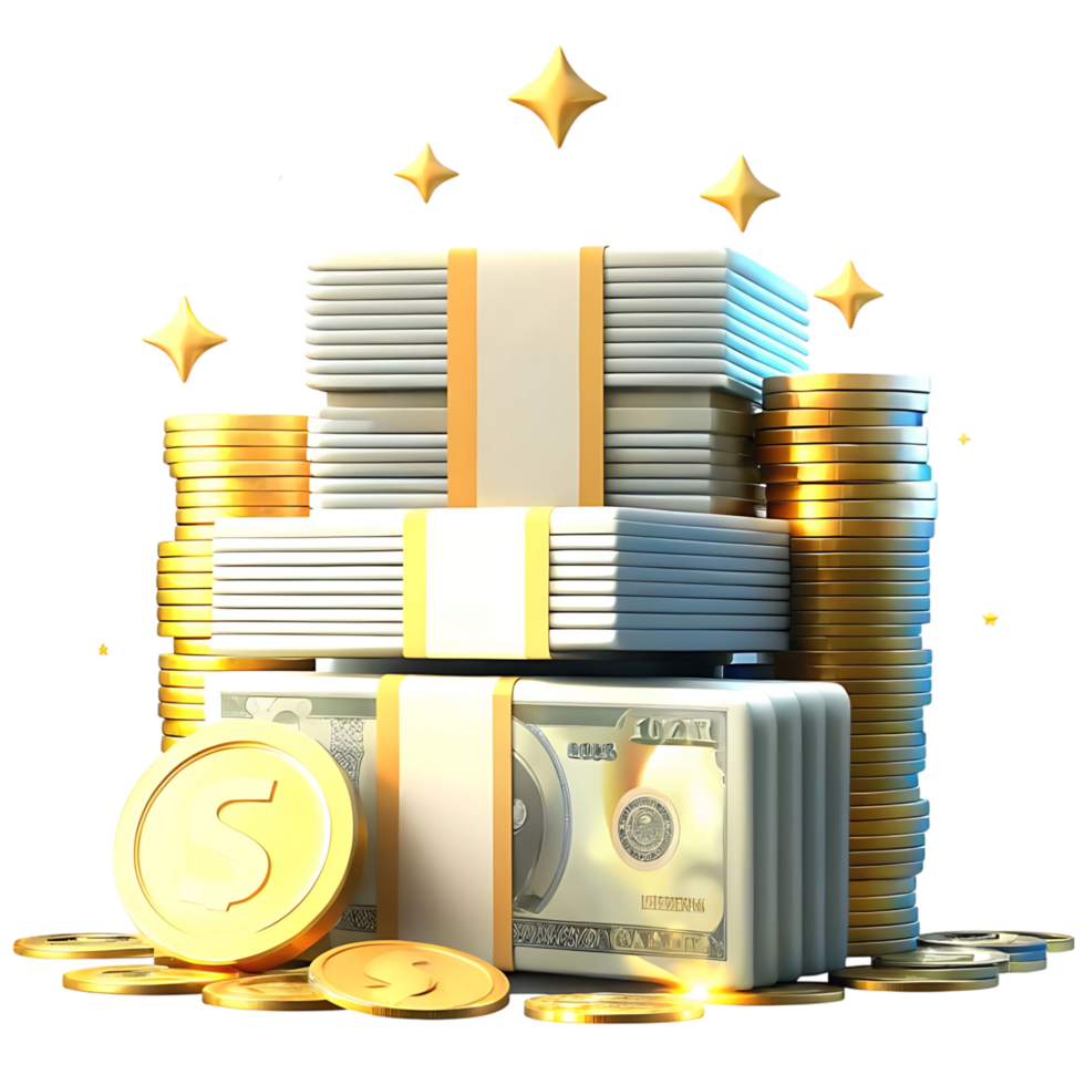 Large Stacks of Cash and Gold Coins Wealth and Prosperity Abundance Success png