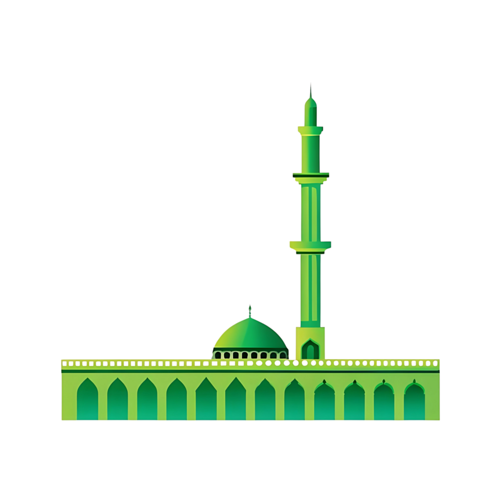 A Green Mosque transparent with a Tall Minaret and Arched Windows png