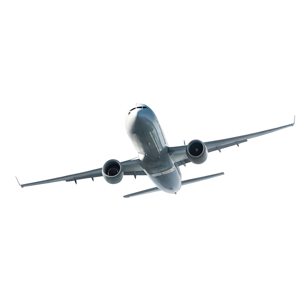 A commercial airplane taking off against a transparent background, a stunning view of air travel png