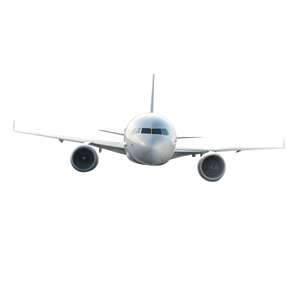 Front view of a large commercial airplane on a transparent background png