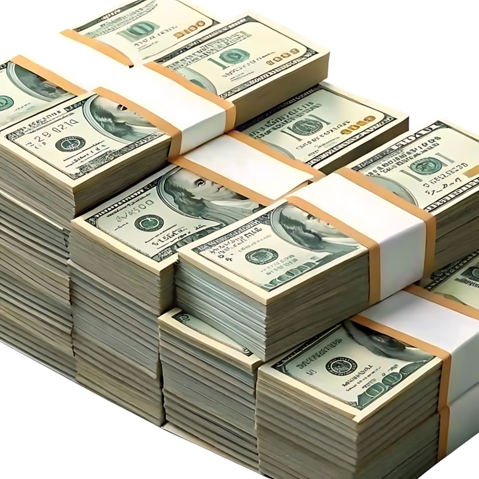 A Large Stack of One Hundred Dollar Bills in a StairStep Pattern png