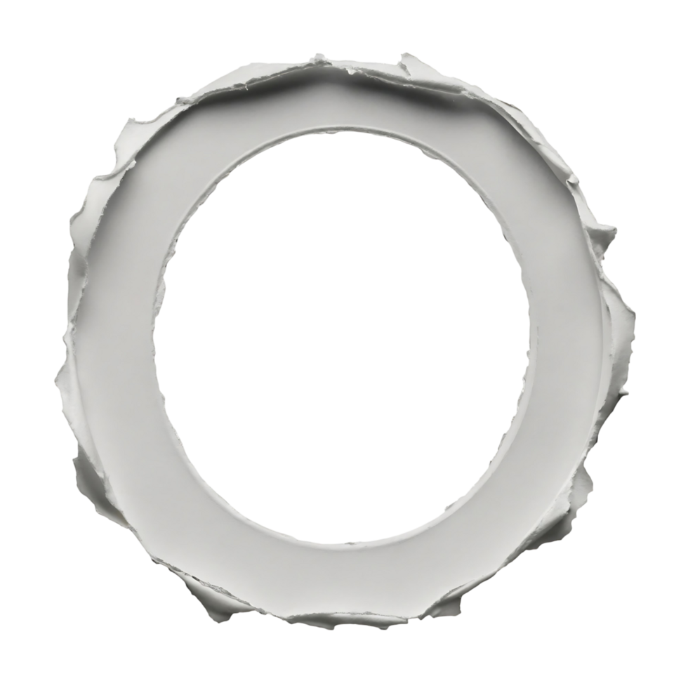 Abstract white circular frame with a torn or ripped edge on transparent background design element png