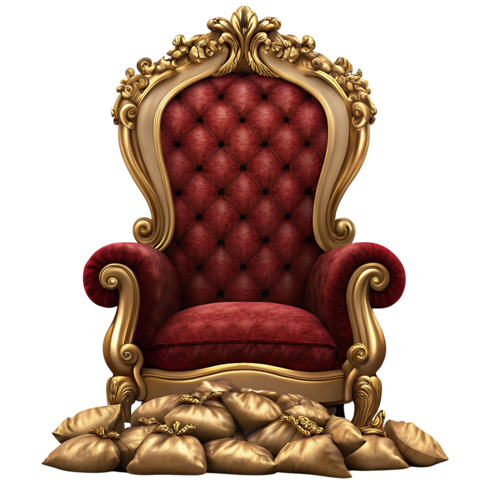 Magnificent Gold and Red Royal Throne with Golden Pillows at the Base png