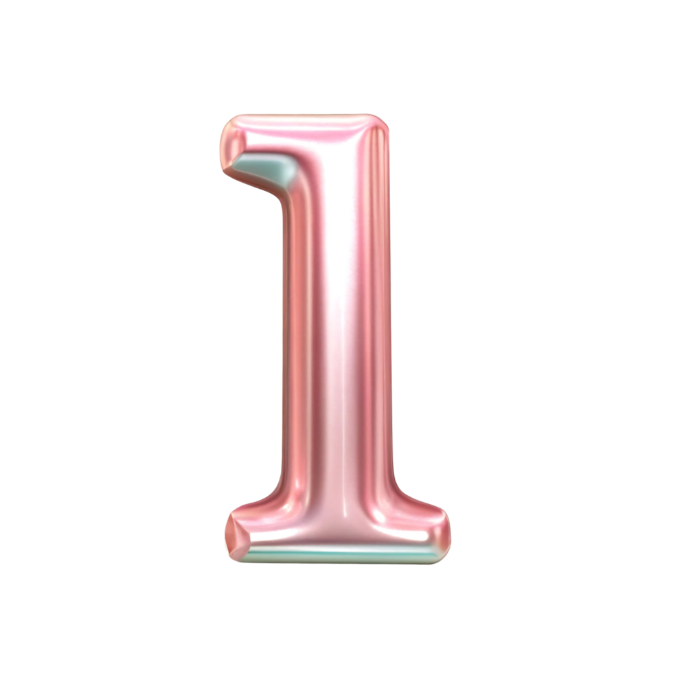 Rose Gold Number One Digit 3D Render Shiny Metallic Glossy Font png