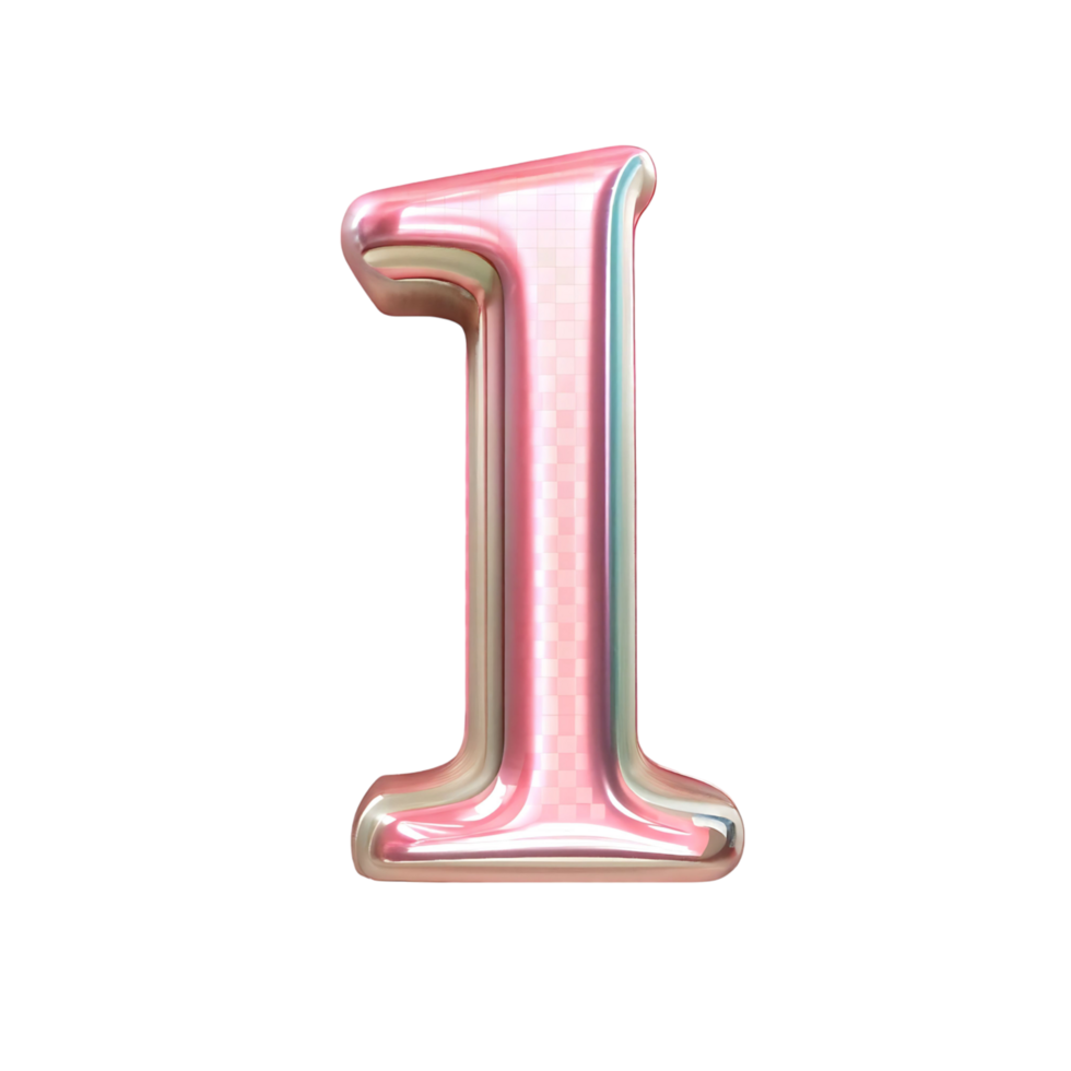 Shiny Pink Number One Digit transparent 3D Render Transparent Background png