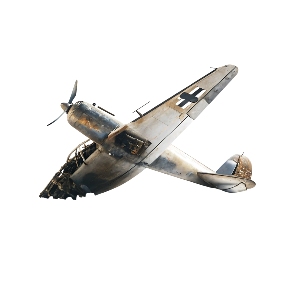 A Damaged World War II Airplane Wreckage Isolated on transparent Background png