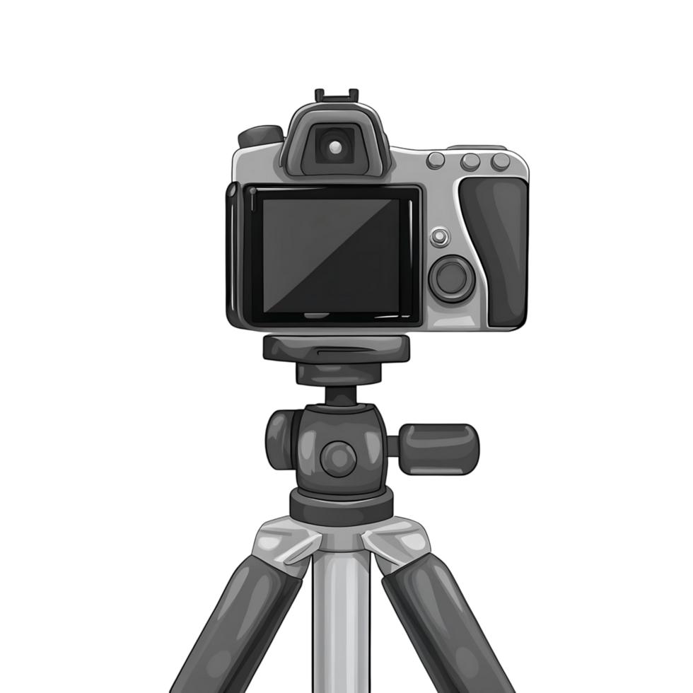 A DSLR Camera Mounted on a Tripod Against a transparent Background Professional Photography Equipment png