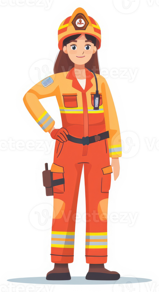 Female firefighter in protective uniform png