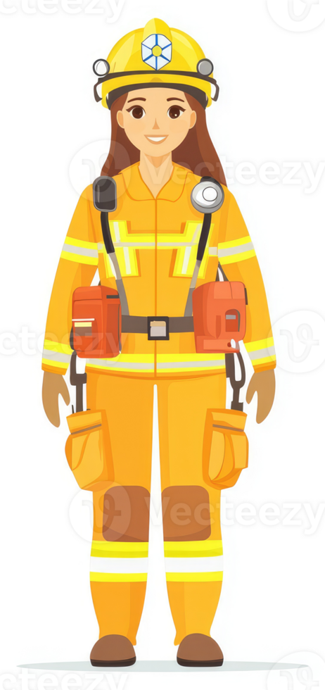 a Female firefighter in protective gears. png