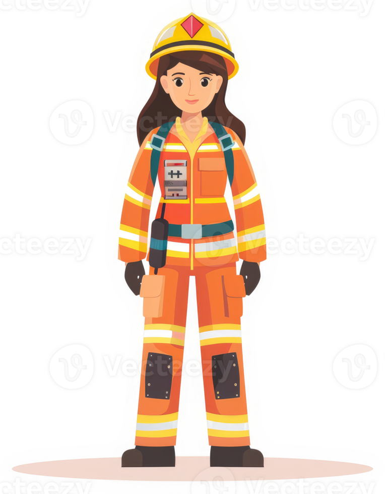 a female firefighter in protective gear stands ready. png