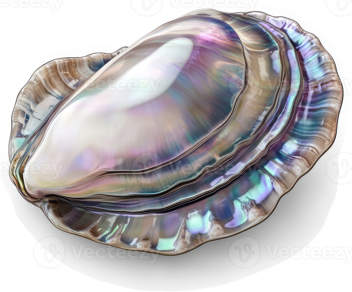 Close-up of a lustrous, iridescent abalone shell. png