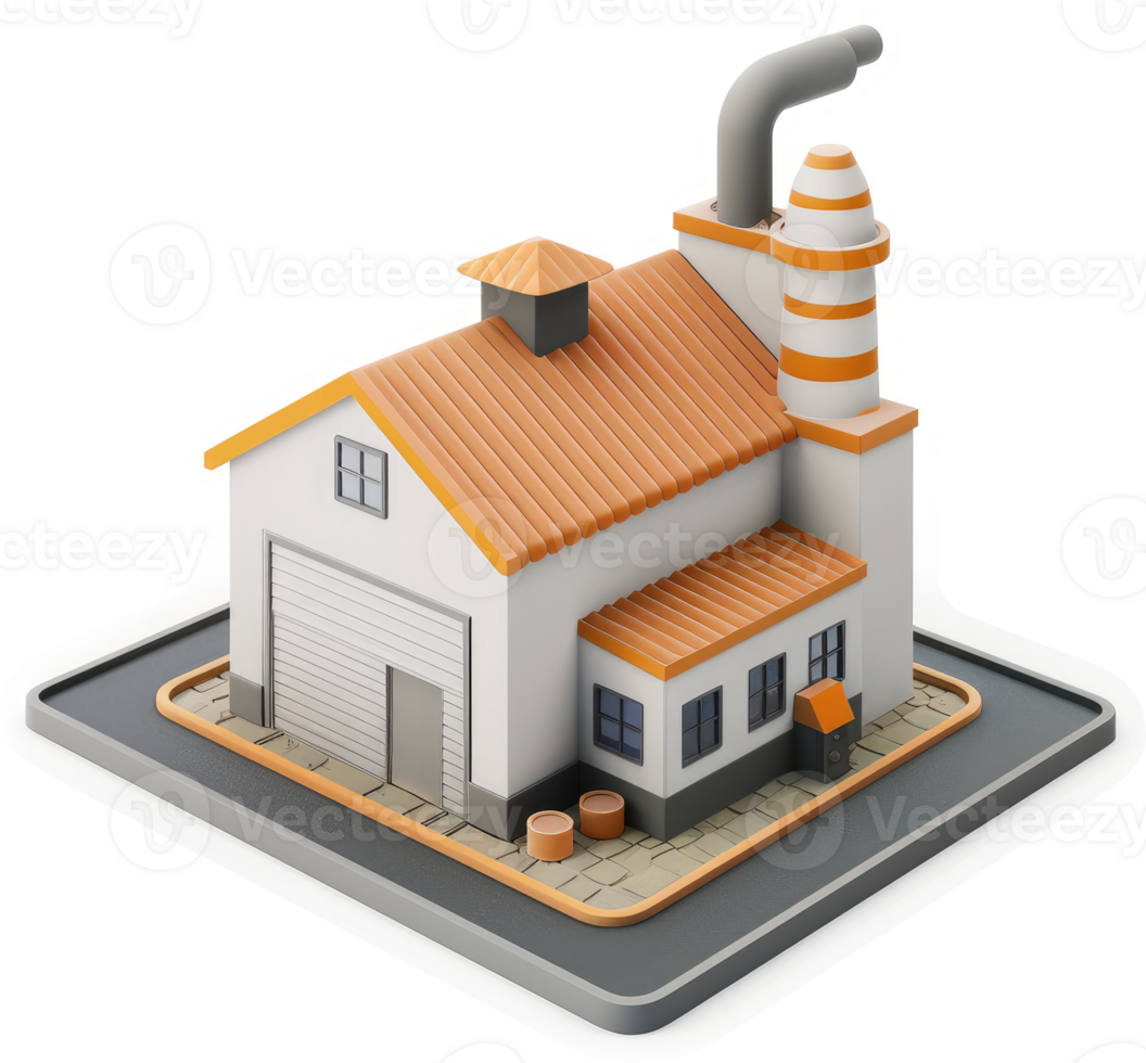 Small, stylized model of a traditional factory building. png