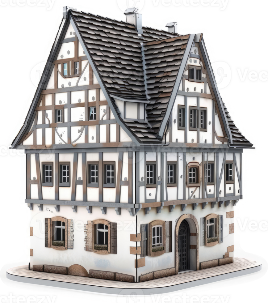 Medieval half-timbered house model. png