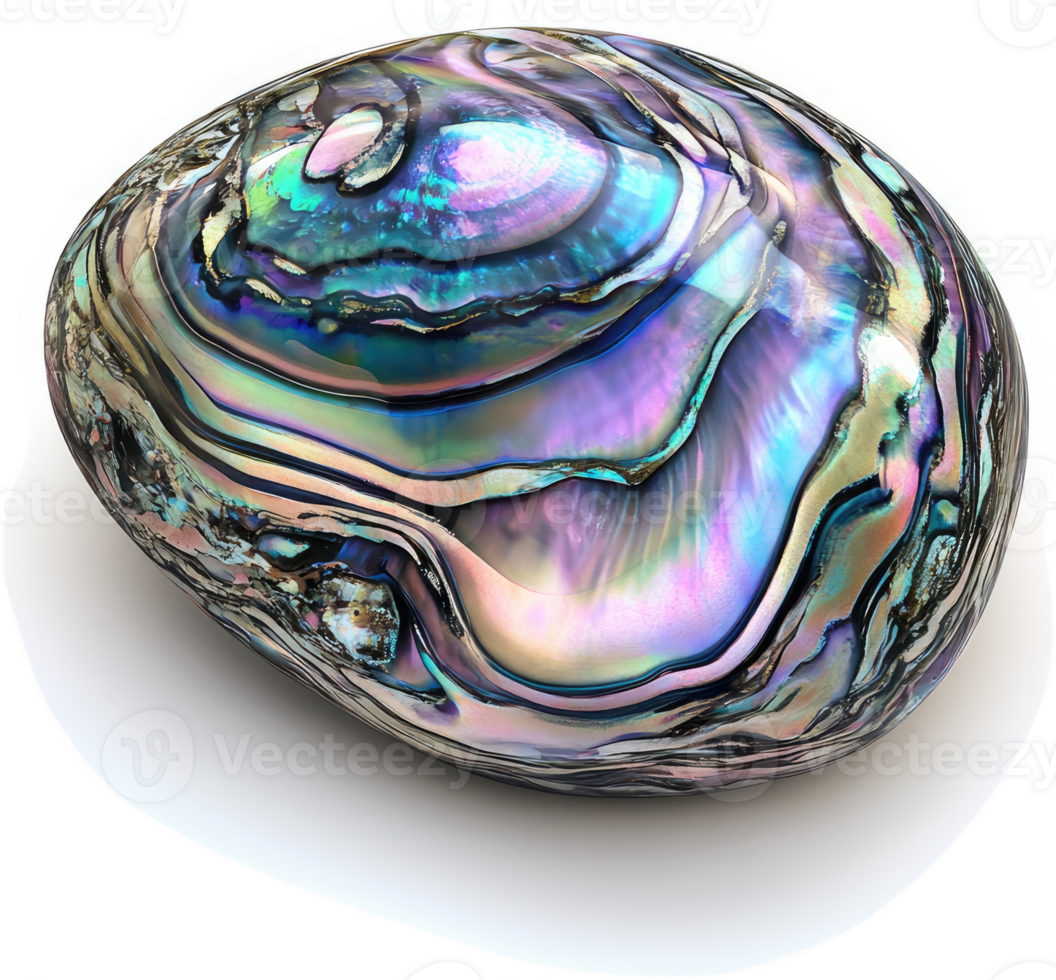 Polished abalone shell, showcasing vibrant iridescent colors. png