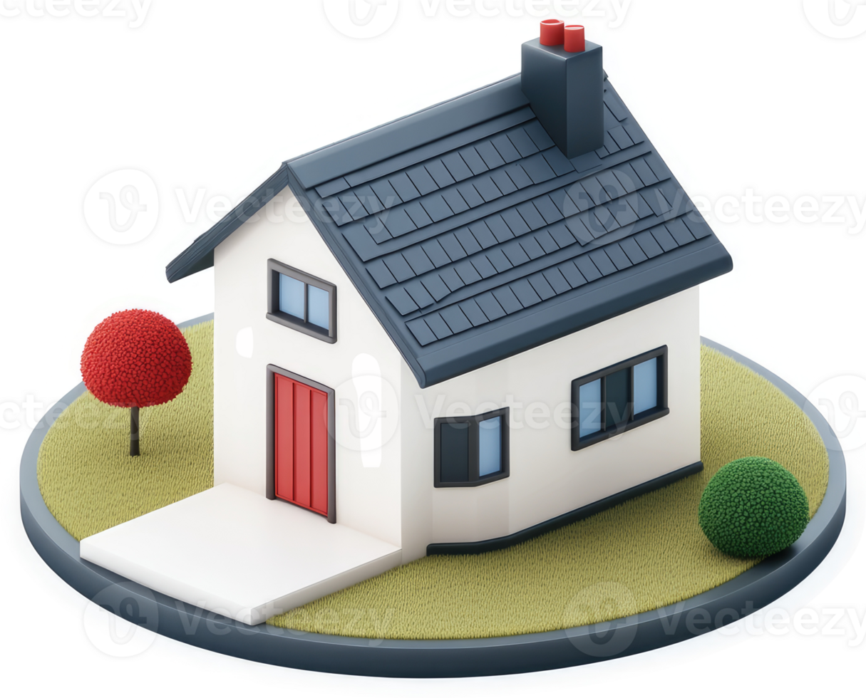 Stylish, three-dimensional model of a suburban home. png