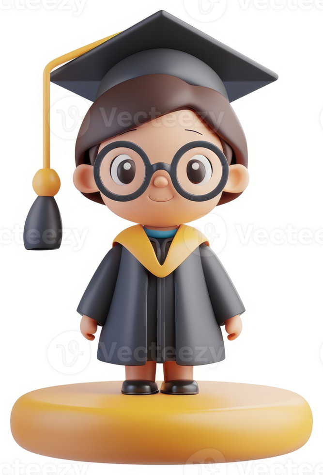 Smiling cartoon graduate in academic regalia. png
