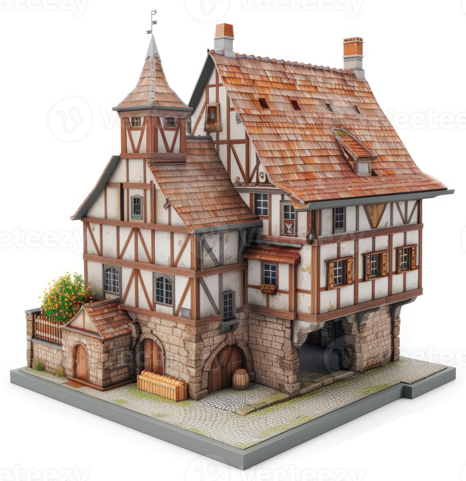 Detailed model of a medieval half-timbered house. png