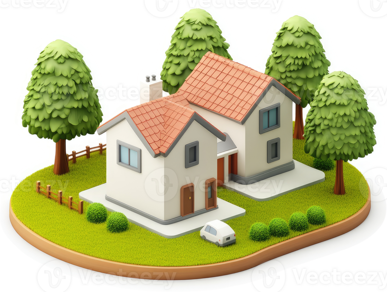 Two-story residential homes on a grassy island. png