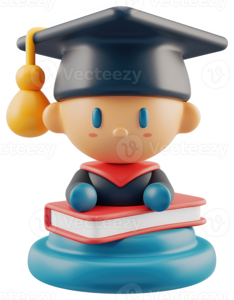 Cute cartoon student figurine with graduation cap. png