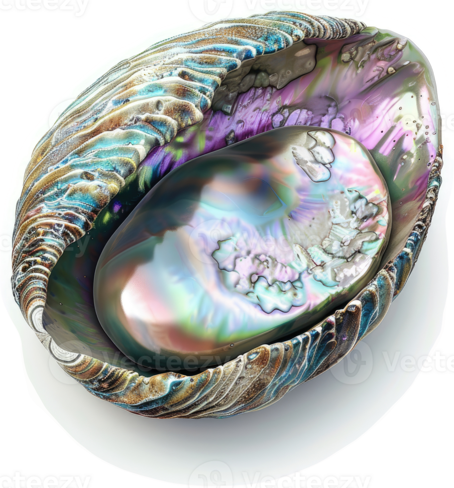 Intricate iridescent abalone shell showcasing its vibrant colors. png