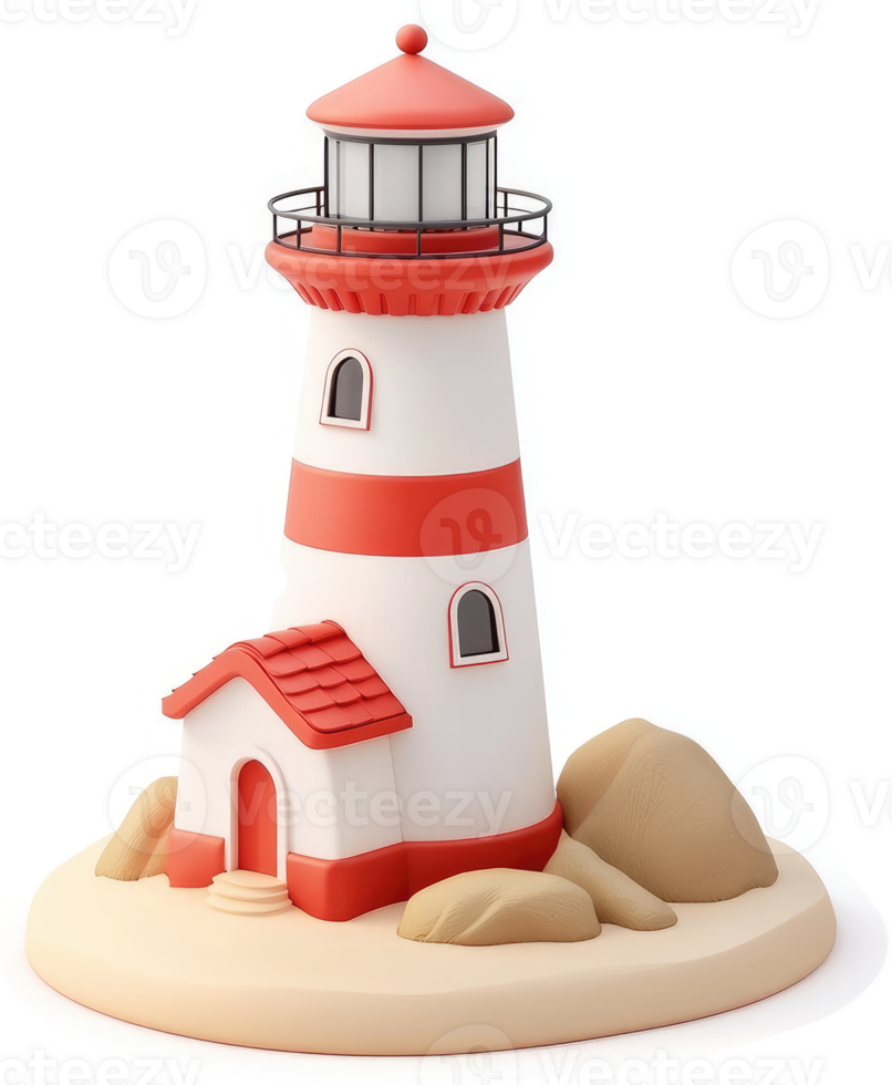 Colorful lighthouse structure on a sandy base. png