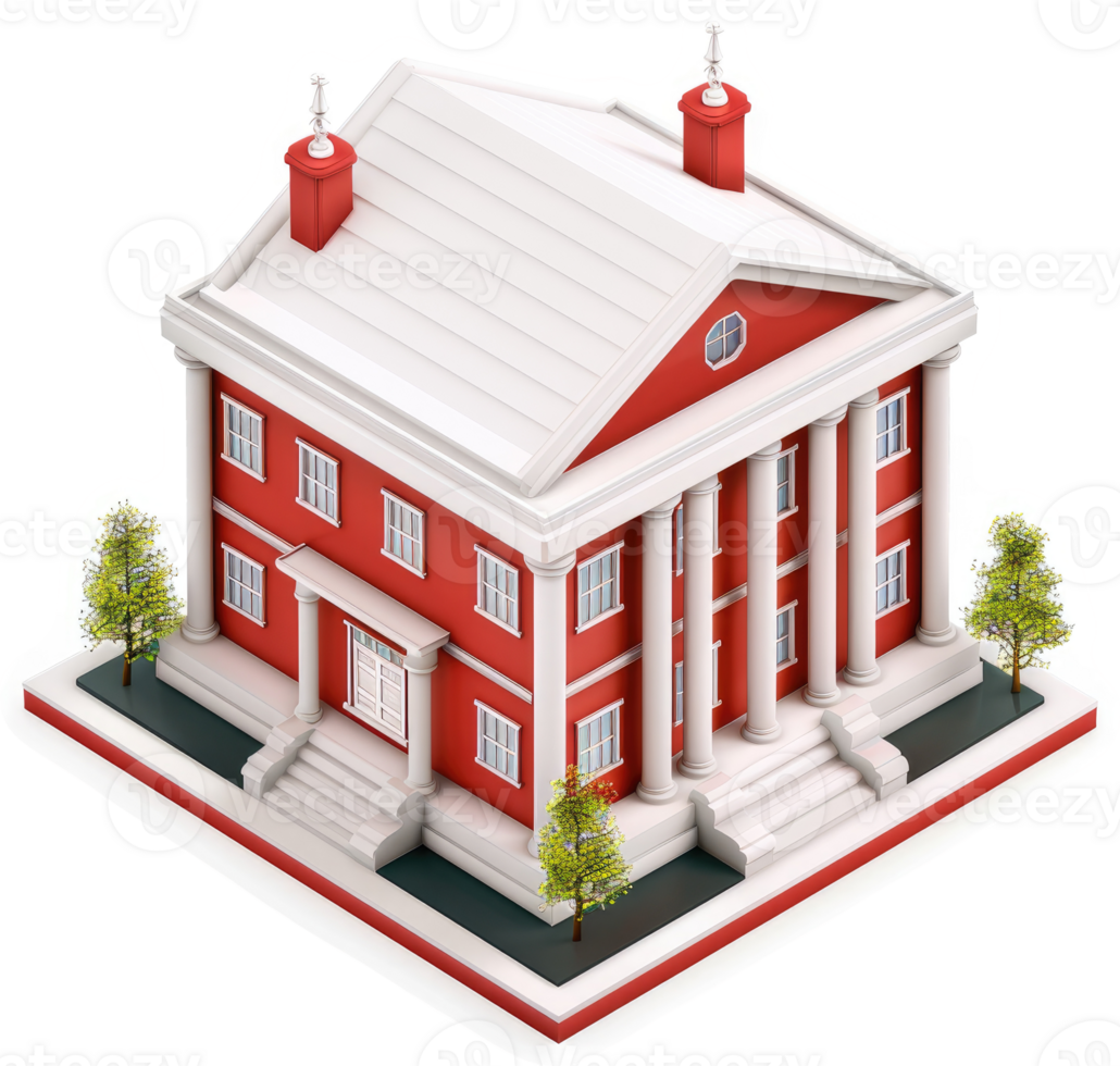 Classic red brick building with white trim and columns. png