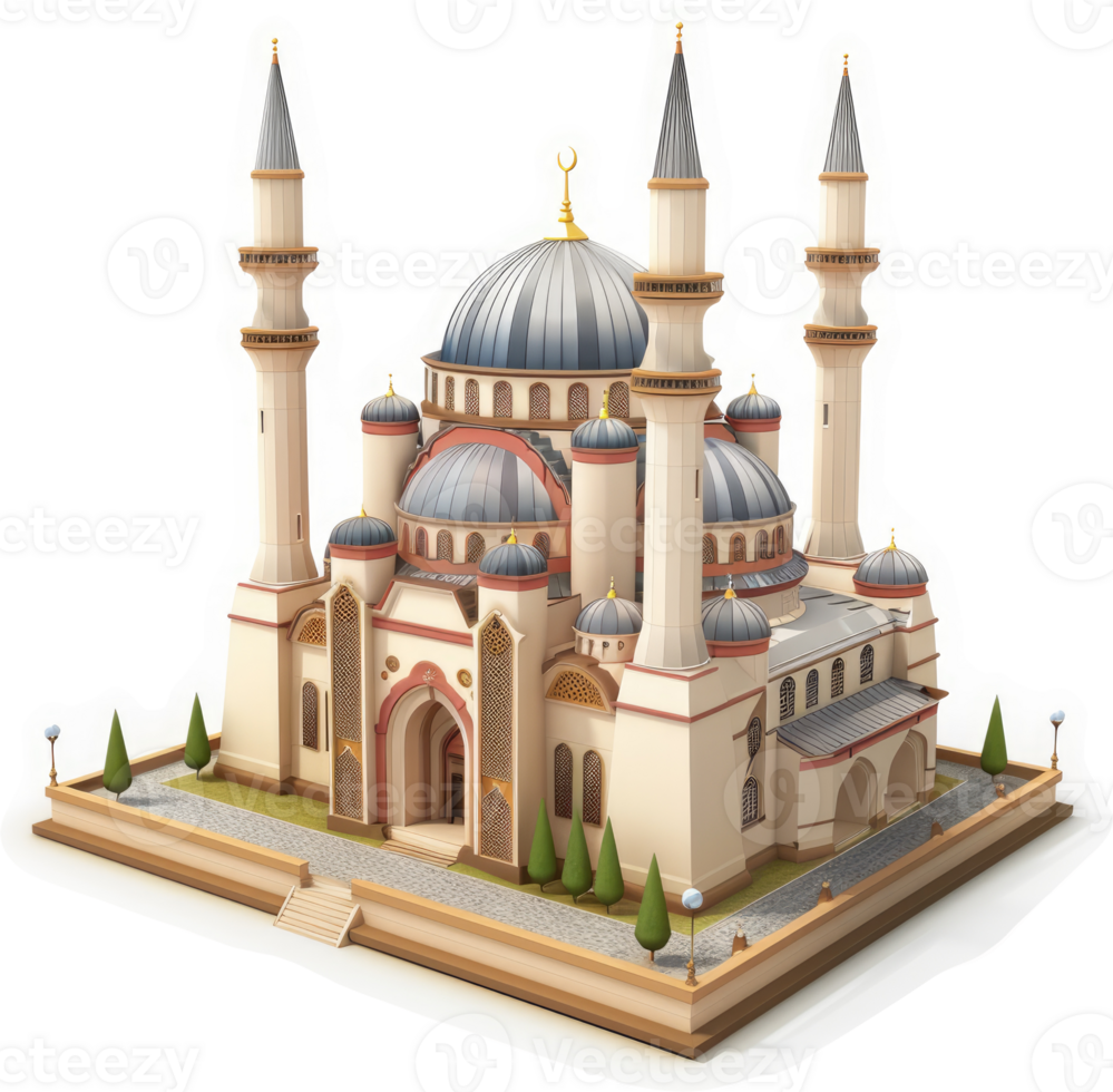 Ornate islamic mosque, architectural model. png