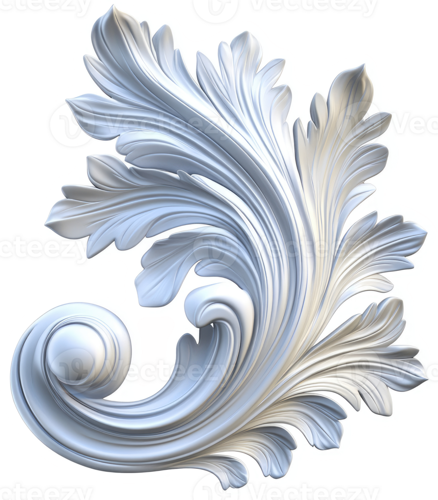 Ornate, stylized, white, decorative architectural element. png